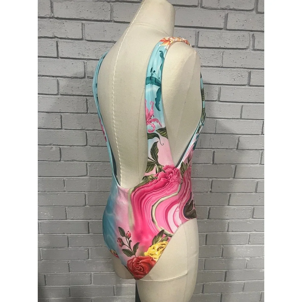 Agua Bendita Tribeca Mirage Floral Rhinestone One Piece Swimsuit | Size L